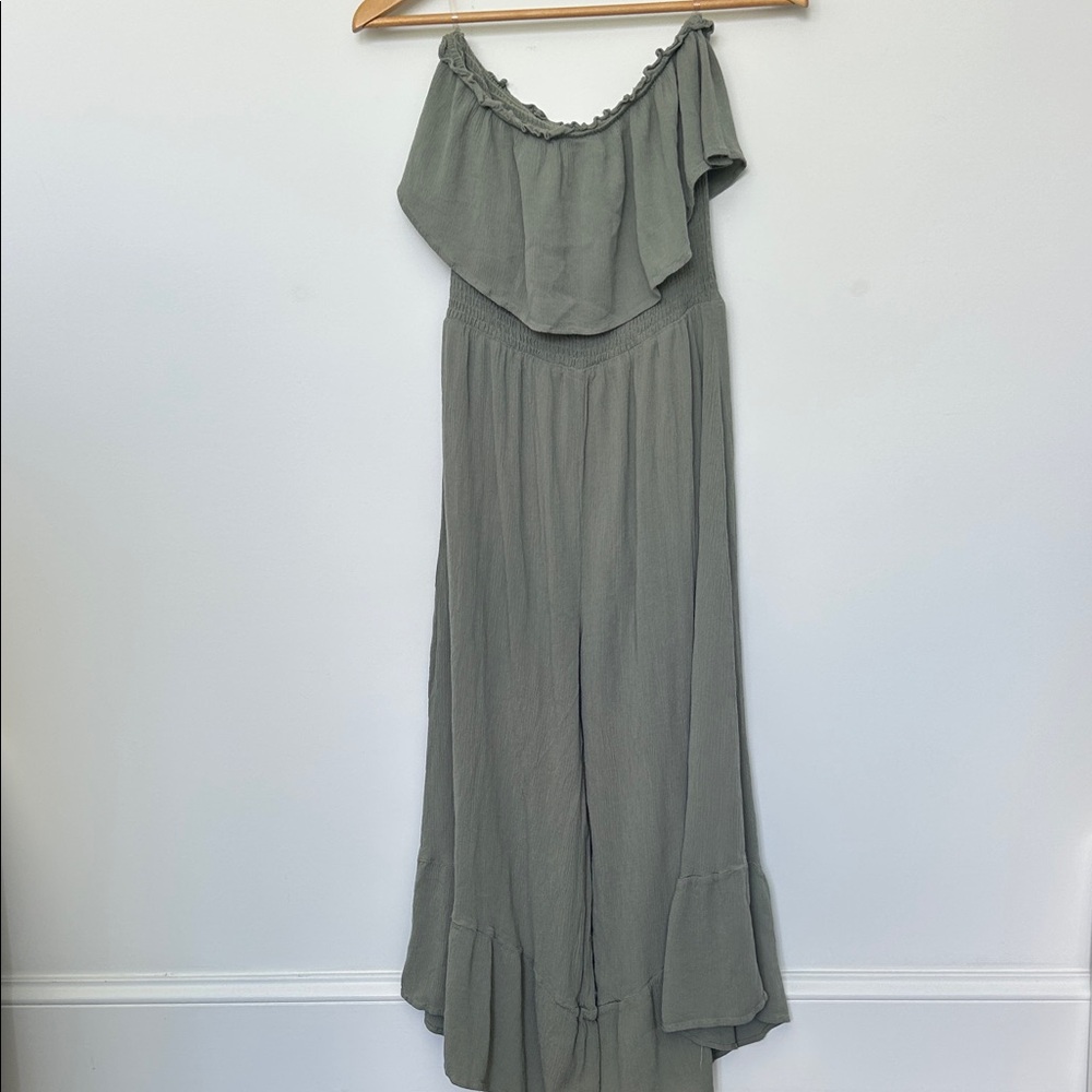 ILLA ILLA Olive Green Sleeveless Ruffle Pantsuit - Picture 1 of 5